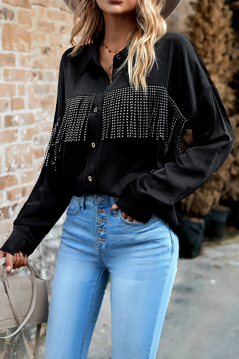 WOMEN TASSEL DETAILED BUTTON UP BLOUSE SHIRTS