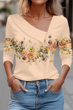 WOMEN ELEGANT V NECK 3D FLORAL PRINTING T SHIRT