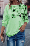 WOMEN ROUND NECK FLORAL PRINTING LONG SLEEVE TOP