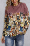 WOMEN ROUND NECK FLORAL PRINTING LONG SLEEVE TOP