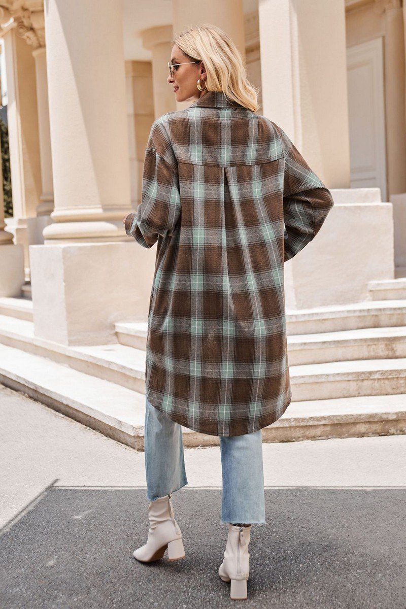 WOMEN CLASSIC PLAID PATTERN LONG LENGTH SHACKET