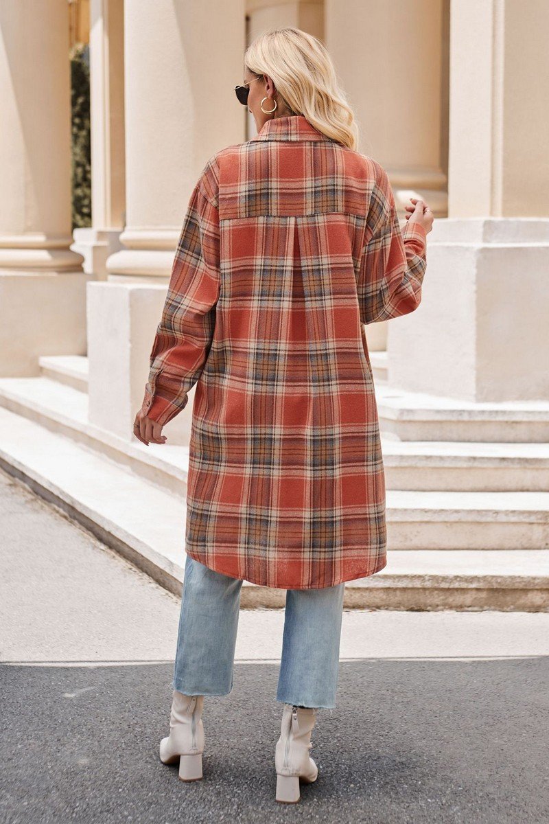 WOMEN CLASSIC PLAID PATTERN LONG LENGTH SHACKET