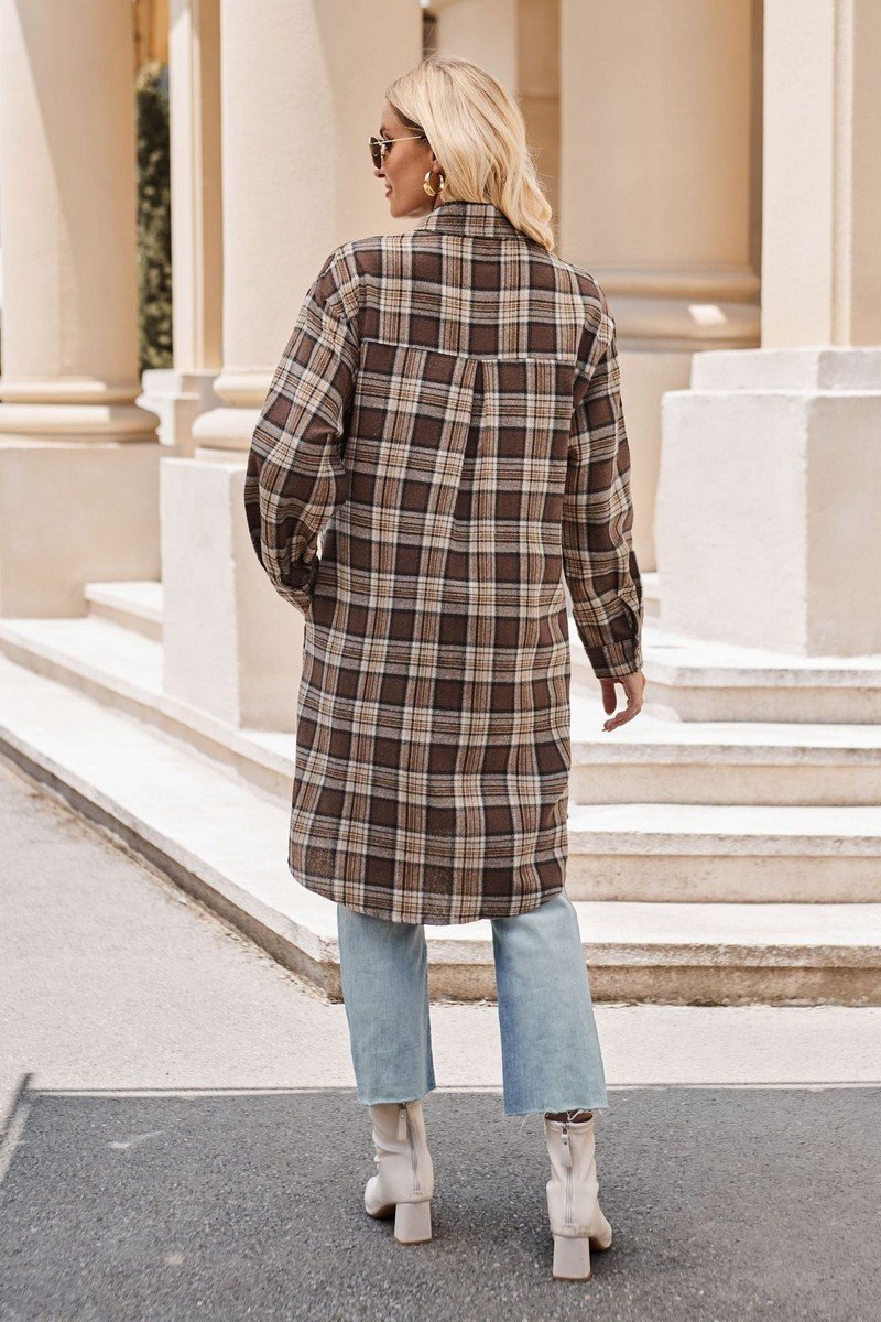 WOMEN CLASSIC PLAID PATTERN LONG LENGTH SHACKET