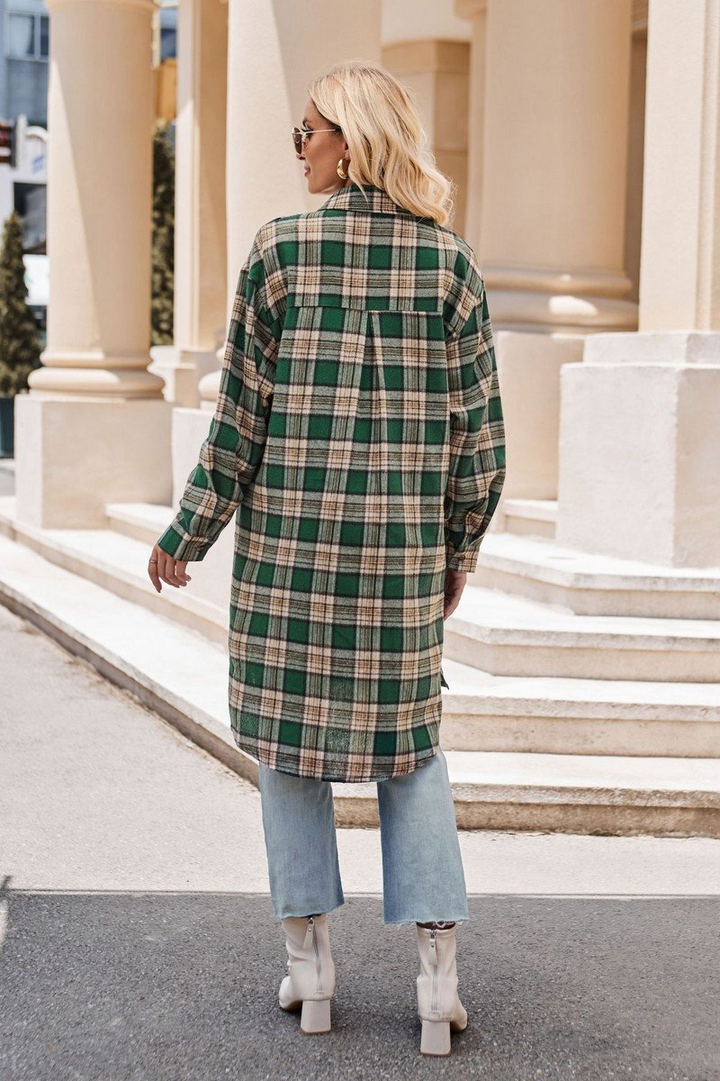 WOMEN CLASSIC PLAID PATTERN LONG LENGTH SHACKET