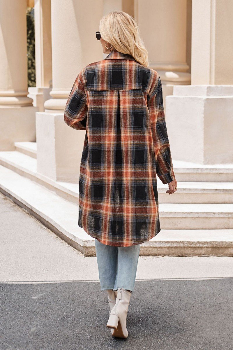 WOMEN CLASSIC PLAID PATTERN LONG LENGTH SHACKET