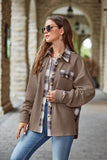 WOMEN PLAID DETAIL KNITTED LOOSE SHACKET JACKET