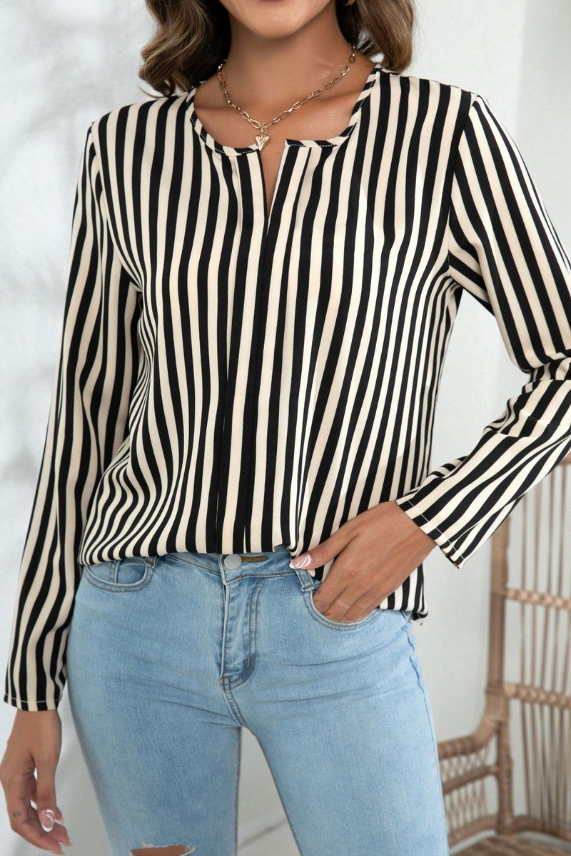 WOMEN STRIPE PRINTING CASUAL LONGSLEEVE SHIRT