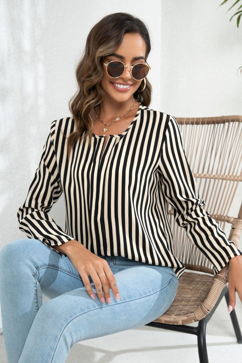 WOMEN STRIPE PRINTING CASUAL LONGSLEEVE SHIRT