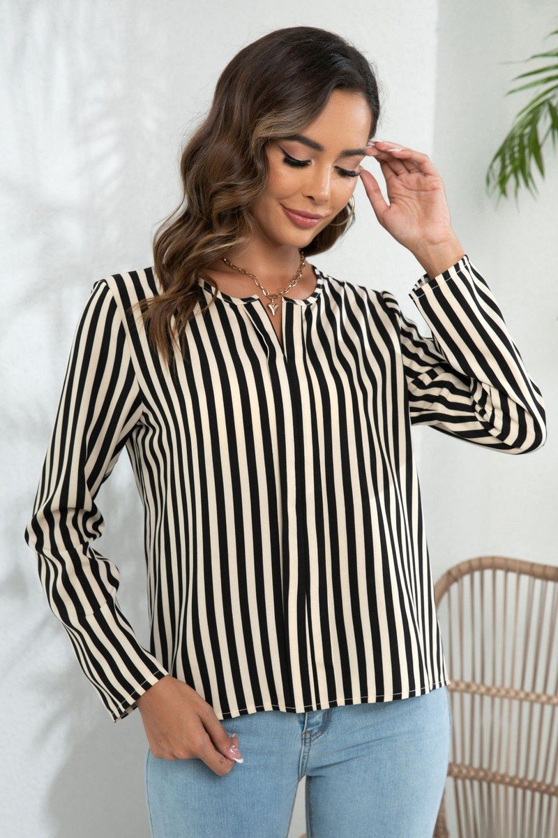 WOMEN STRIPE PRINTING CASUAL LONGSLEEVE SHIRT