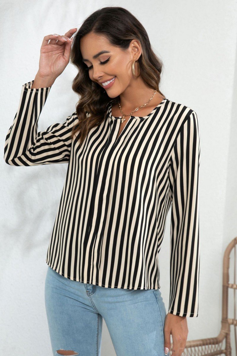 WOMEN STRIPE PRINTING CASUAL LONGSLEEVE SHIRT