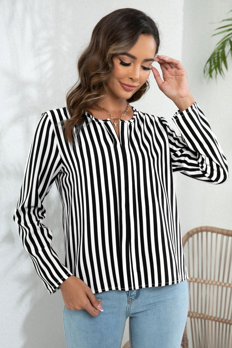 WOMEN STRIPE PRINTING CASUAL LONGSLEEVE SHIRT