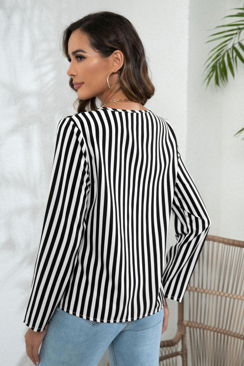 WOMEN STRIPE PRINTING CASUAL LONGSLEEVE SHIRT