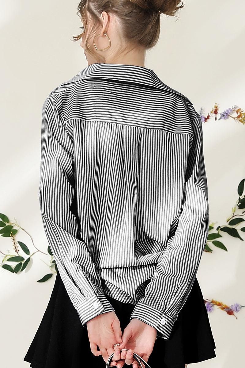 BUTTON DOWN VERTICAL STRIPE TWO POCKETS SHIRTS - Doublju