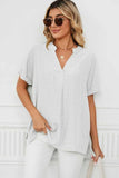 V NECK ROLL UP SHORT SLEEVES LOOSE FIT SHIRTS - Doublju