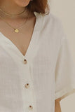 V COLLAR NECK BUTTON LOOSE LINEN SHIRTS - Doublju