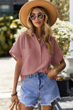 HALF BUTTON NECK WOMEN CASUAL T SHIRT - Doublju
