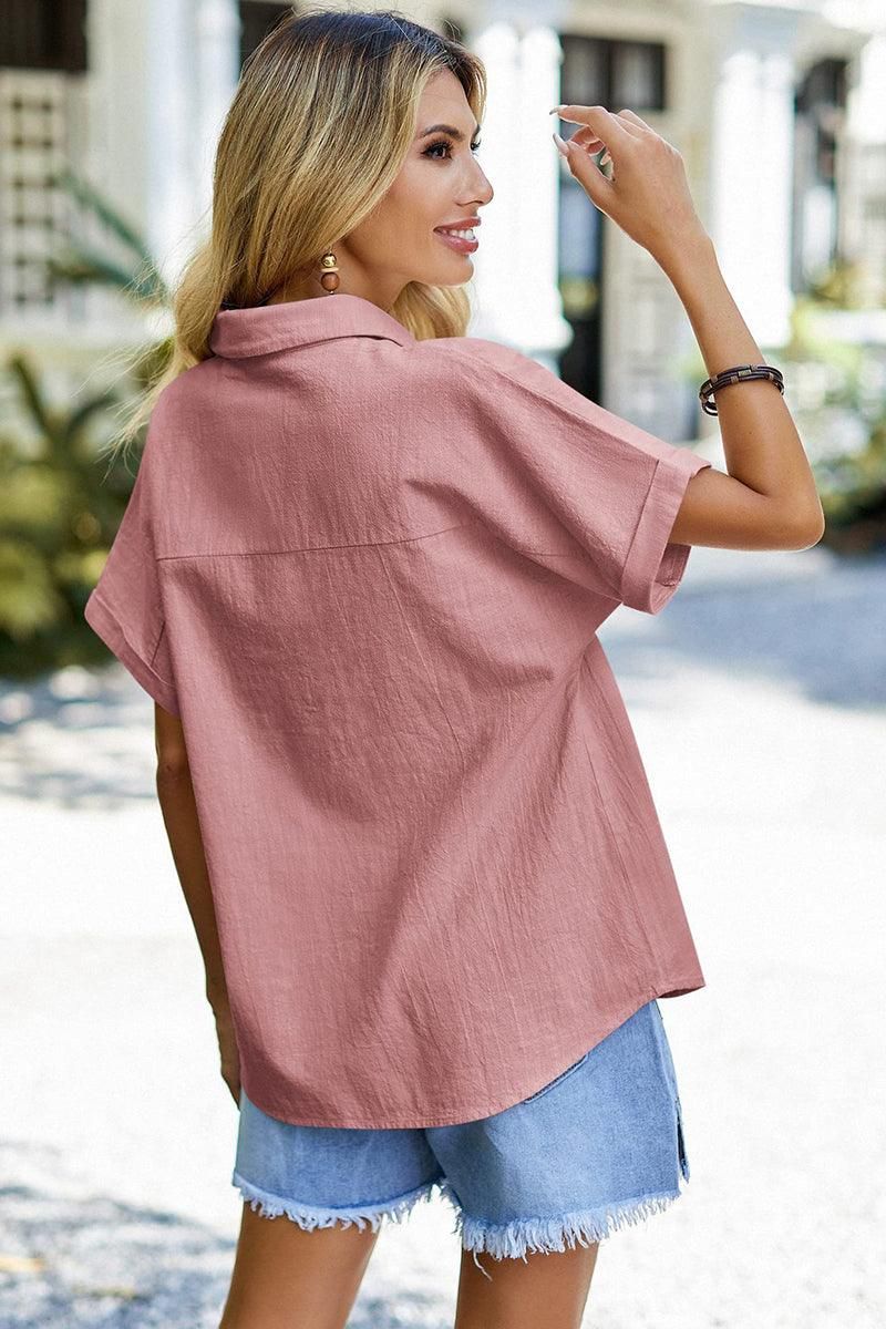 HALF BUTTON NECK WOMEN CASUAL T SHIRT - Doublju