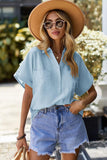 HALF BUTTON NECK WOMEN CASUAL T SHIRT - Doublju