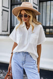 HALF BUTTON NECK WOMEN CASUAL T SHIRT - Doublju