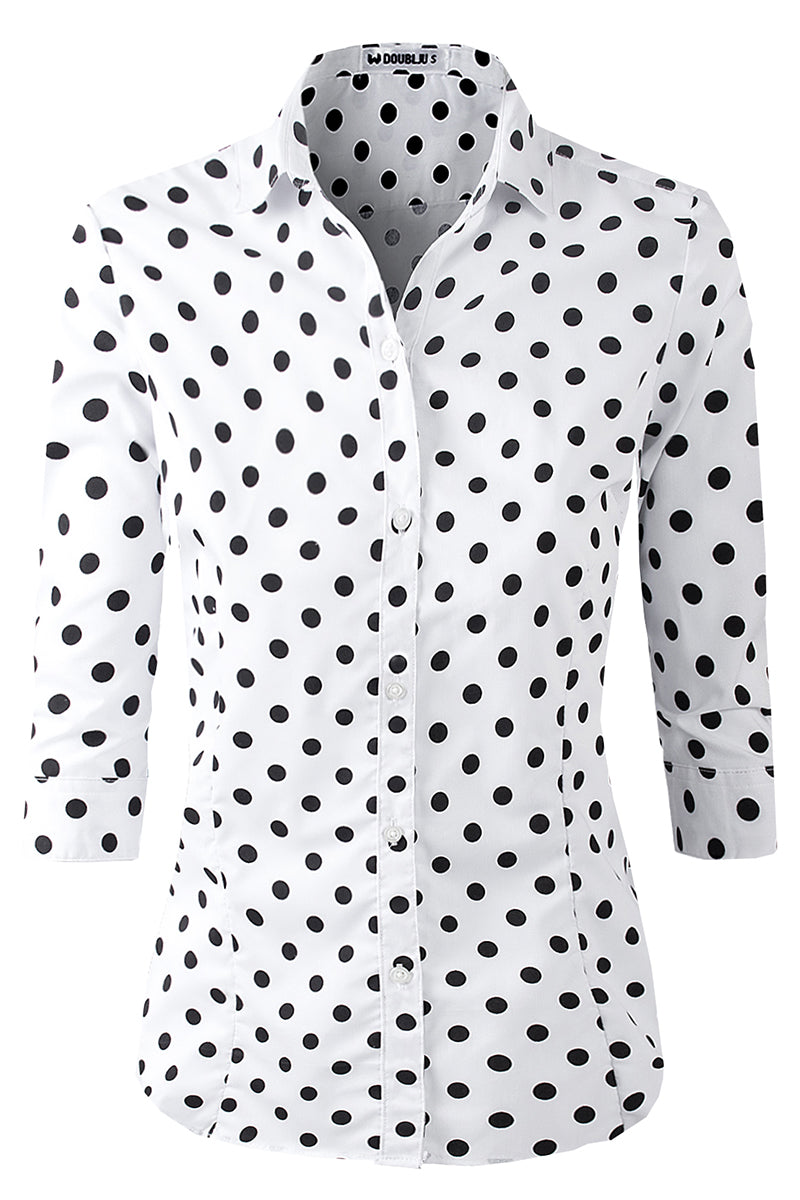 WOMENS BASIC SLIM FIT SIMPLE 3/4 SLEEVE BUTTON DOWN SHIRT WITH PLUS SIZE