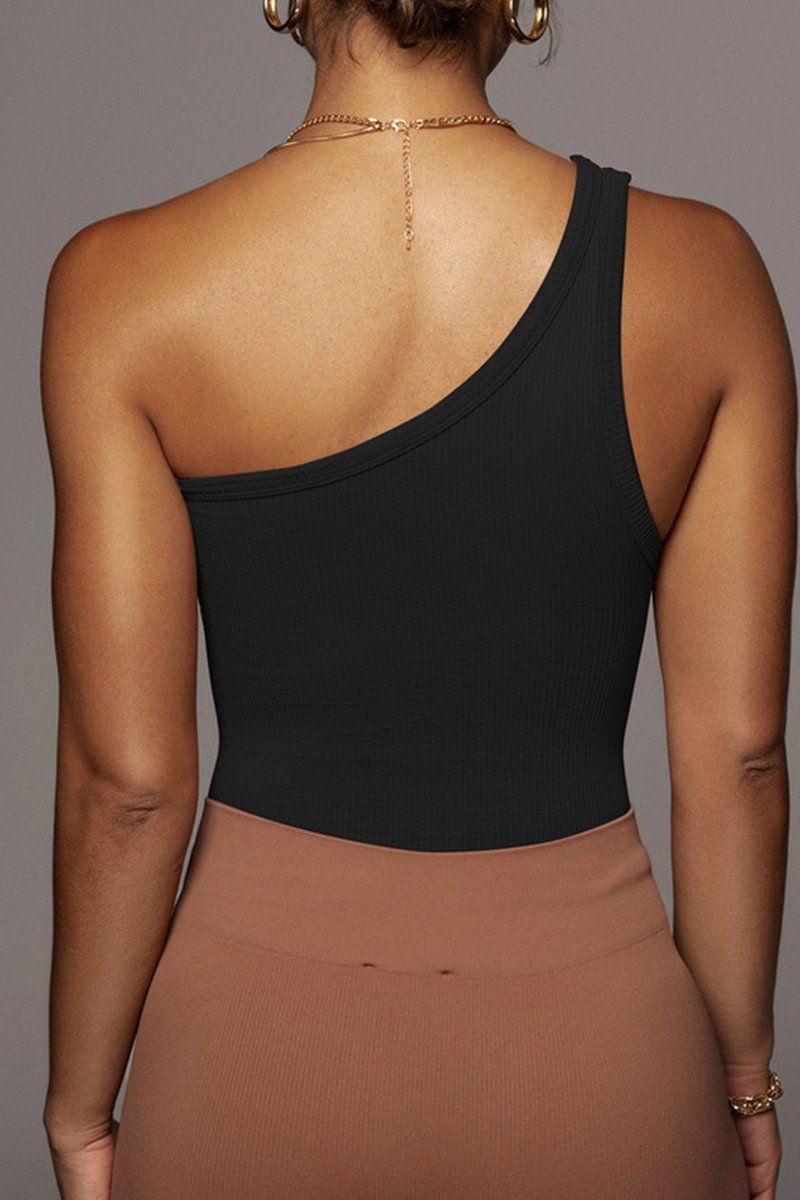 ONE SHOULDER SLEEVELESS SEXY CROP TANK TOP