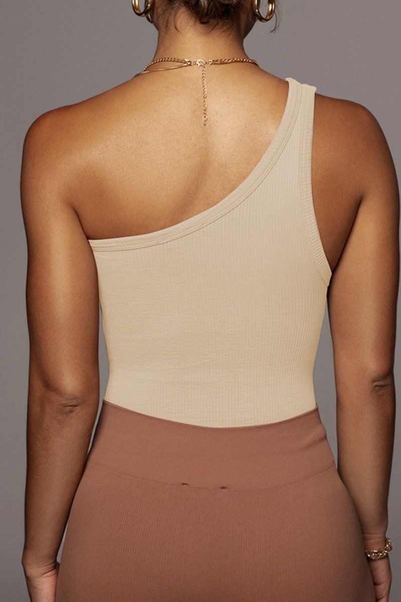 ONE SHOULDER SLEEVELESS SEXY CROP TANK TOP