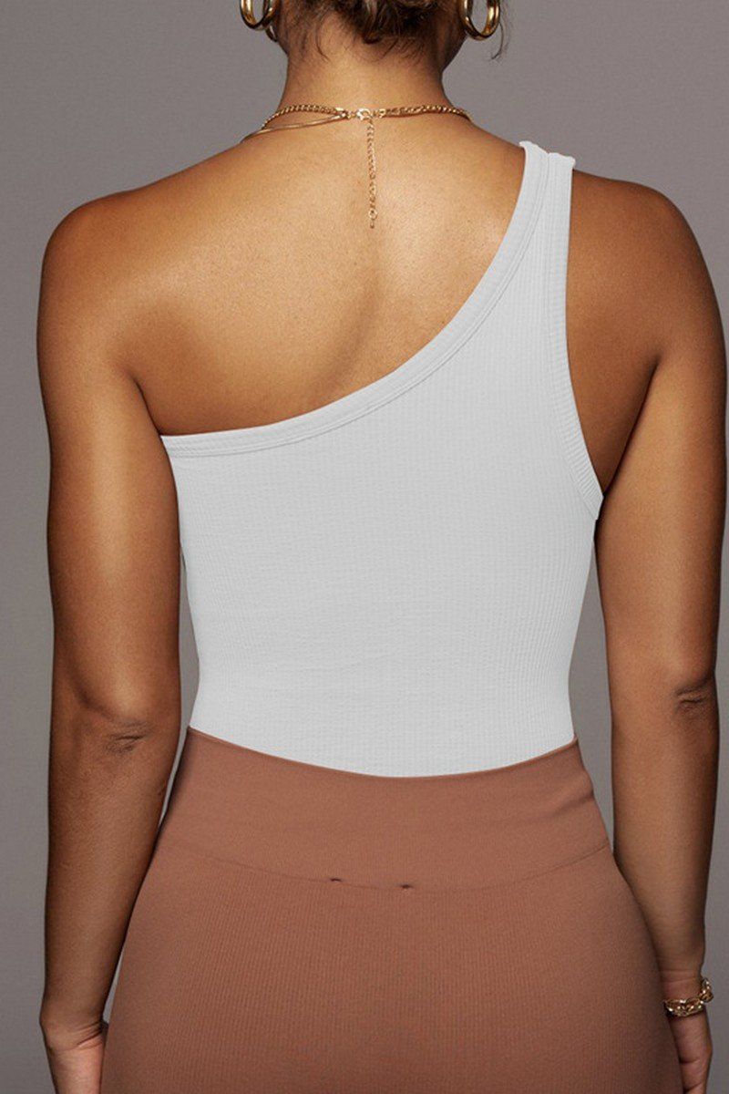 ONE SHOULDER SLEEVELESS SEXY CROP TANK TOP