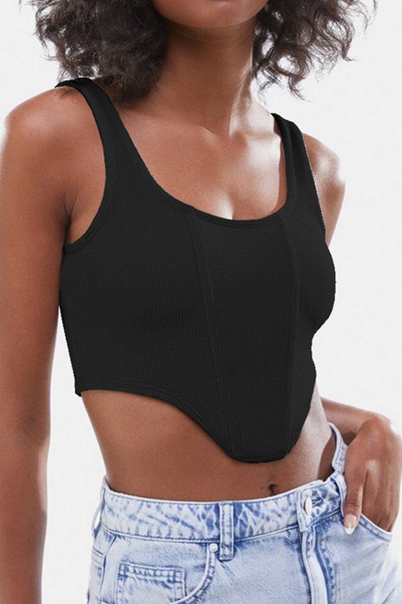 WOMEN SEXY DEEP U NECK CROP TANK TOP