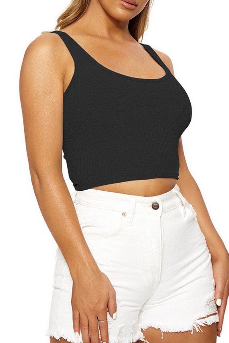 WOMEN SLIM FITTED BASIC DAILY CROP TANK TOP