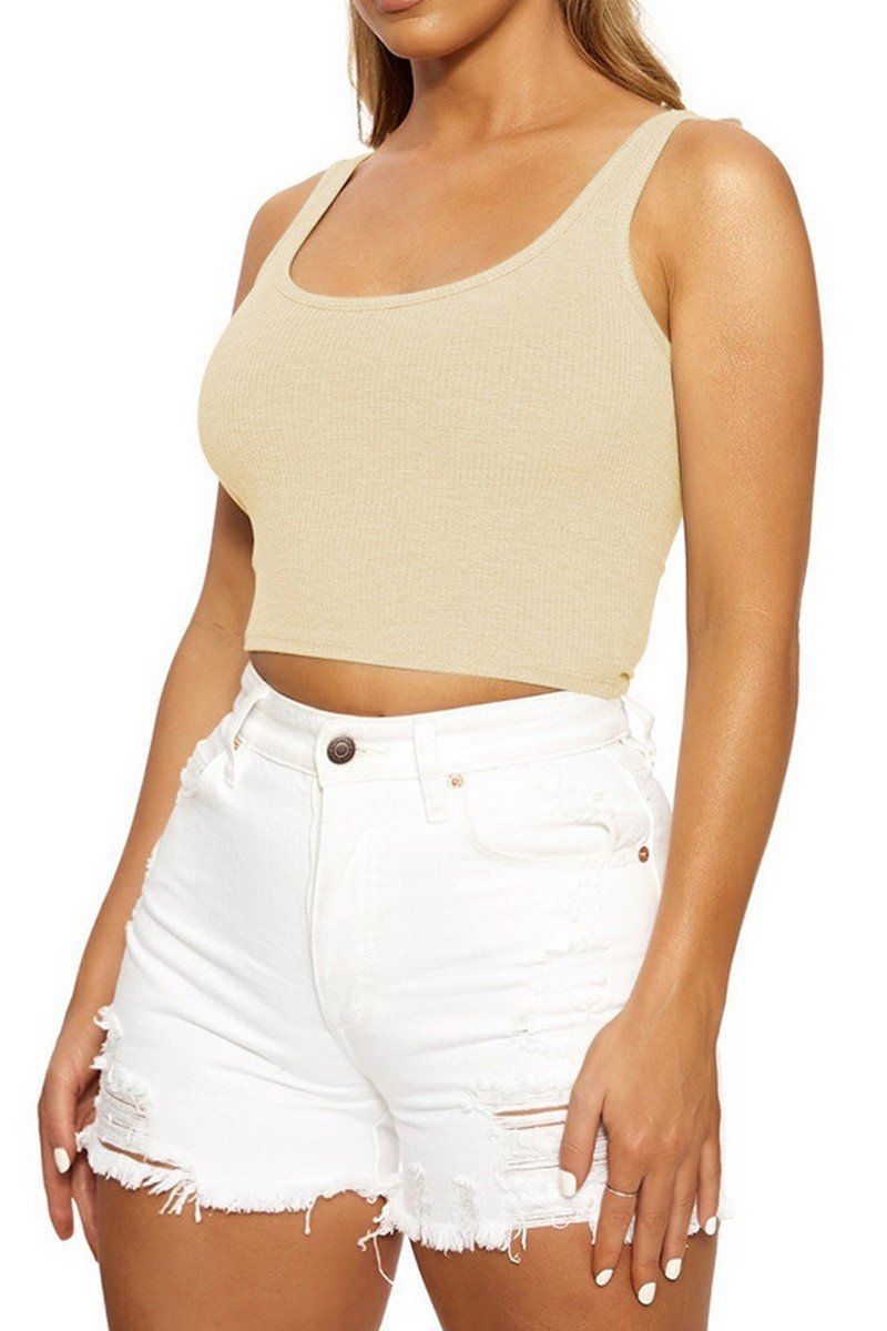 WOMEN SLIM FITTED BASIC DAILY CROP TANK TOP