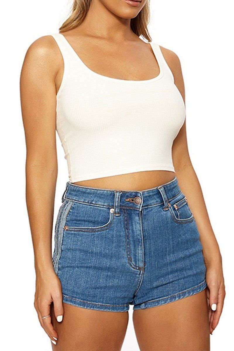 WOMEN SLIM FITTED BASIC DAILY CROP TANK TOP