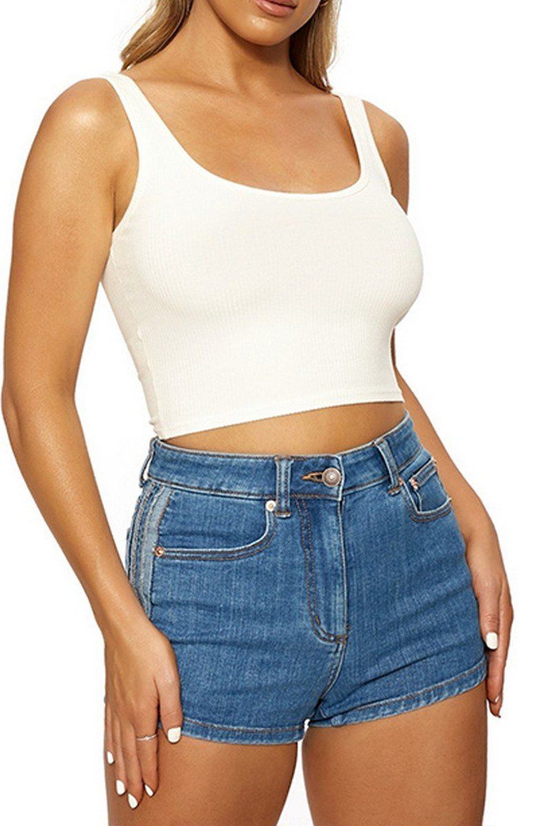 WOMEN SLIM FITTED BASIC DAILY CROP TANK TOP