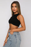 WOMEN RIBBED HALTER SEXY CROP TANK TOP