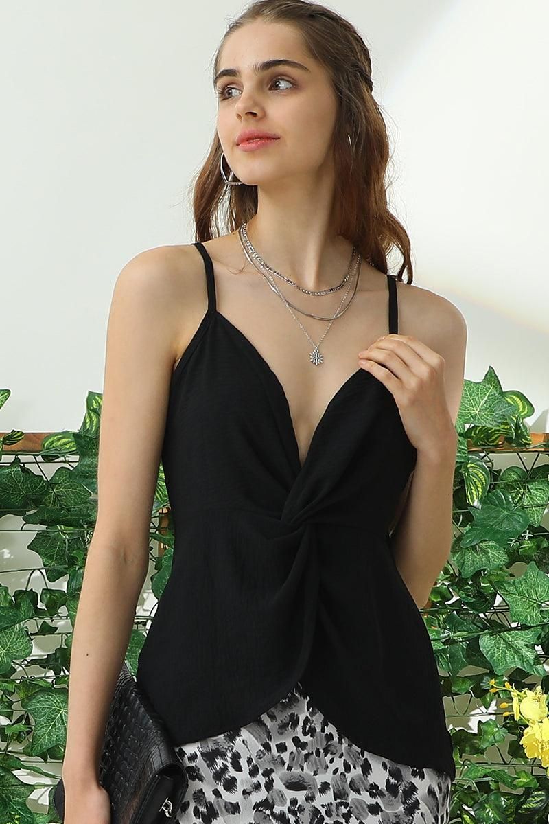 V NECK SLEEVELESS Z TWIST STRAP TANK BLOUSE TOP - Doublju