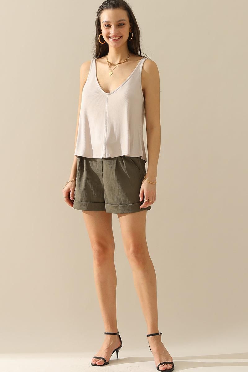 DEEP V NECK SLEEVELESS TANK TOP - Doublju