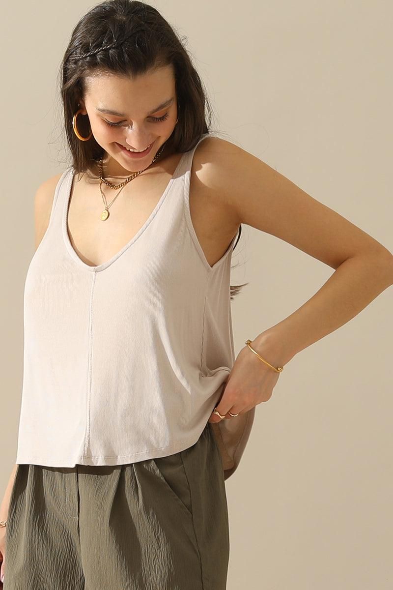 DEEP V NECK SLEEVELESS TANK TOP - Doublju