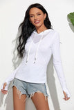 HOODED LONG SLEEVED SOLID COLOR T SHIRT - Doublju