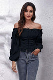 Ruffled Lantern Sleeves Short Chiffon Top - Doublju
