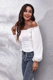 Ruffled Lantern Sleeves Short Chiffon Top - Doublju