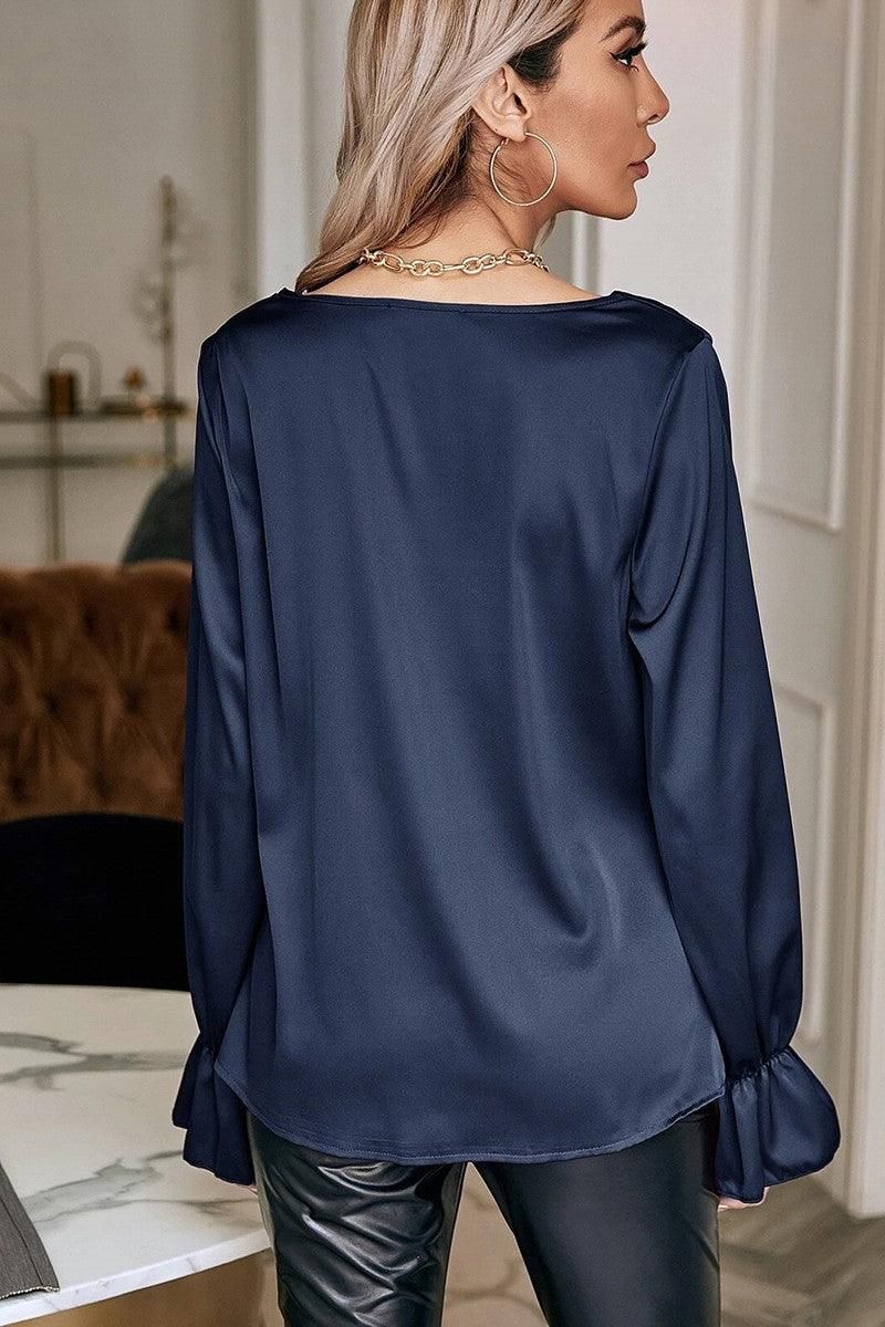 Long Sleeve Cowl Neck Casual Blouse Top - Doublju