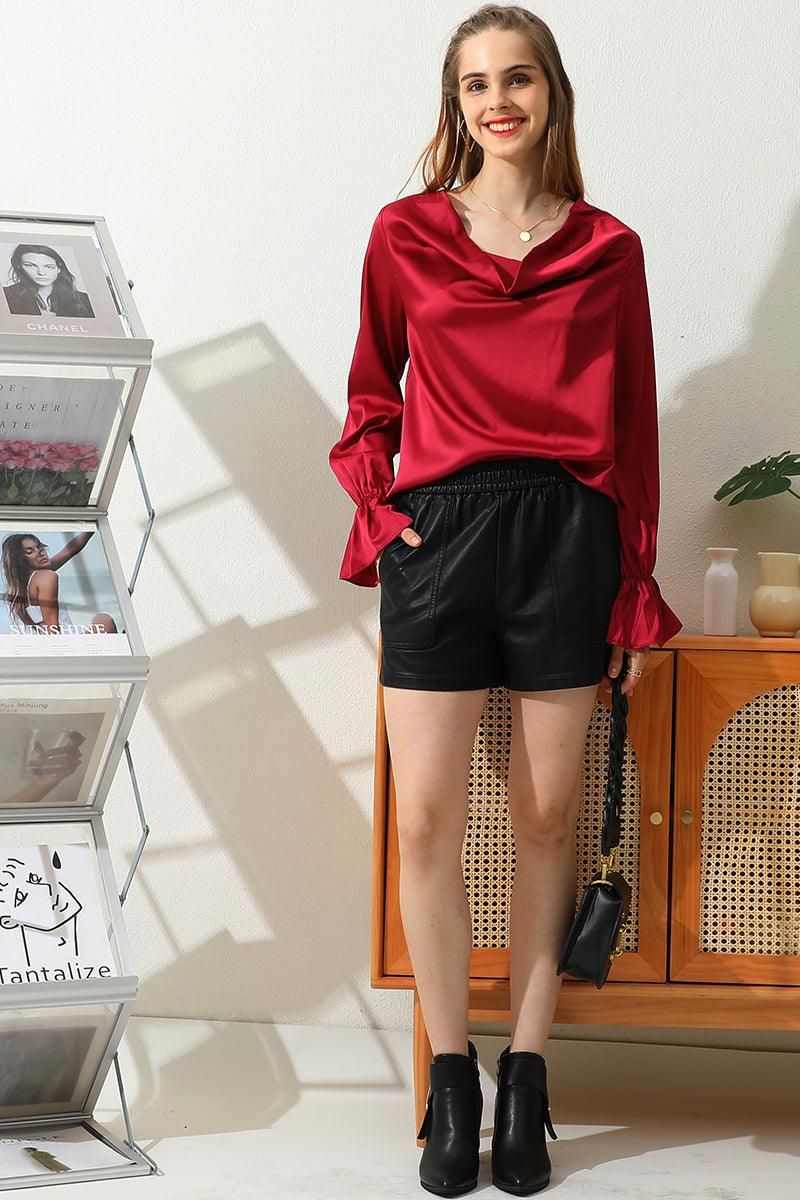 LONG SLEEVE COWL NECK CASUAL BLOUSE TOP - Doublju