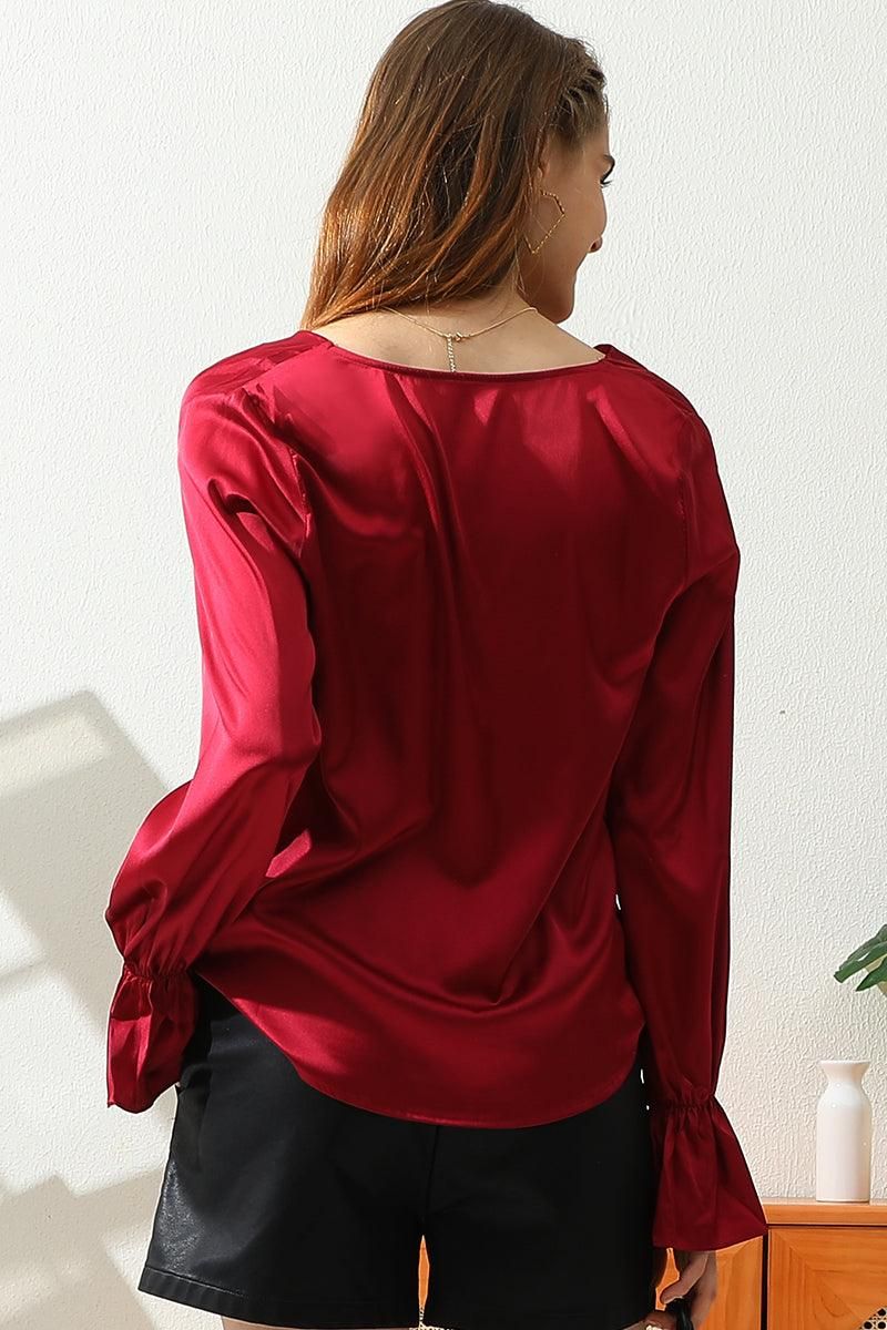 LONG SLEEVE COWL NECK CASUAL BLOUSE TOP - Doublju