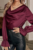 Long Sleeve Cowl Neck Casual Blouse Top - Doublju