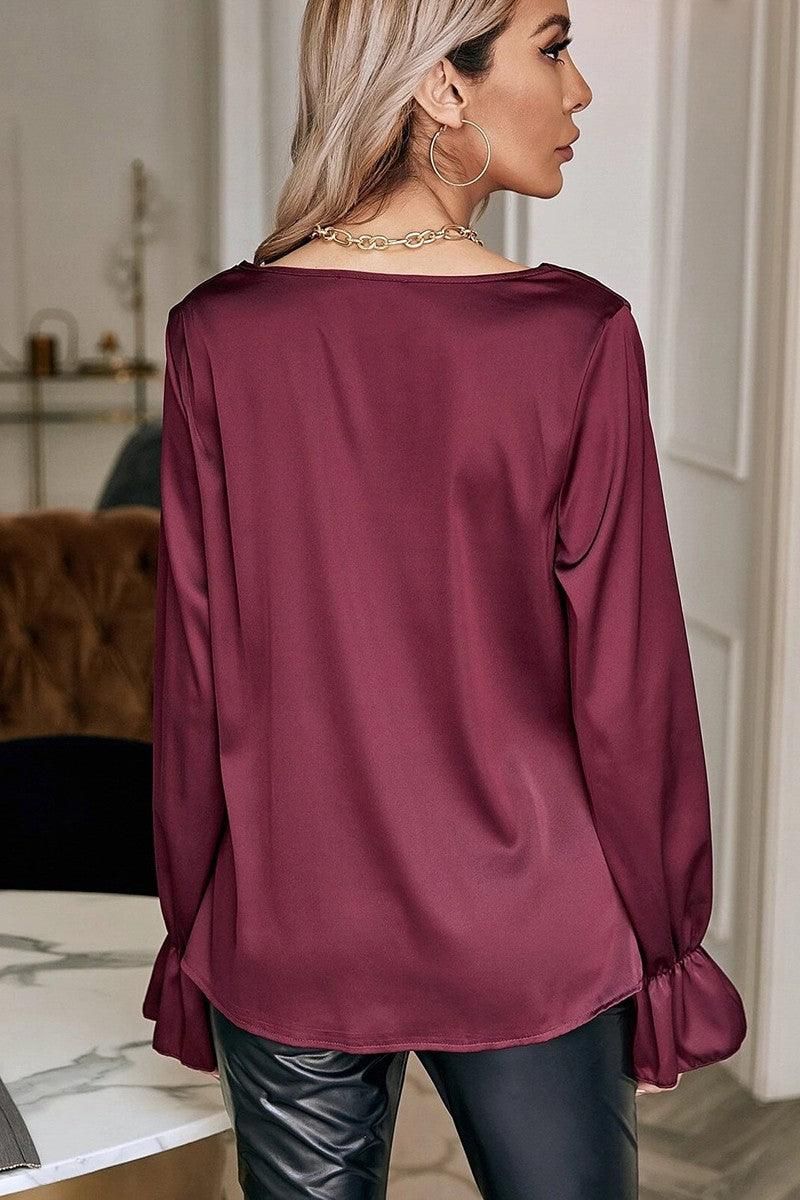 Long Sleeve Cowl Neck Casual Blouse Top - Doublju