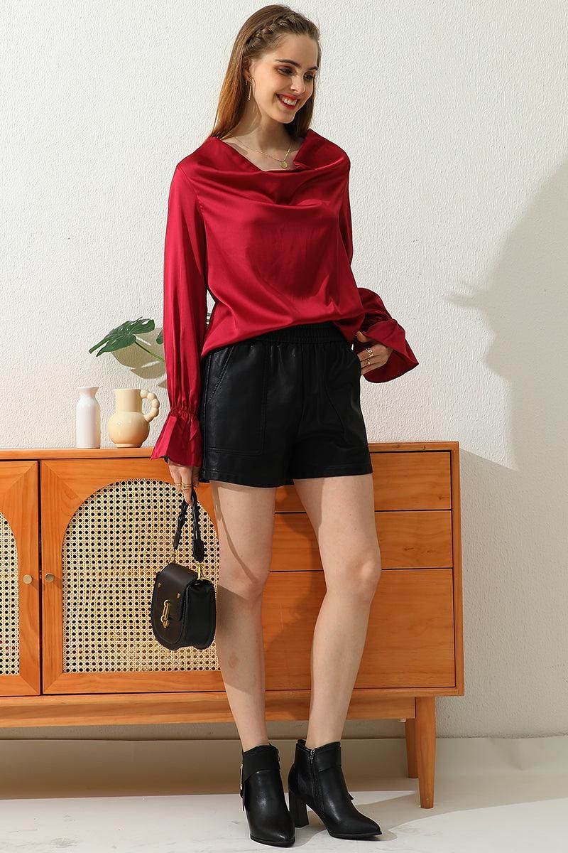 LONG SLEEVE COWL NECK CASUAL BLOUSE TOP - Doublju