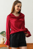 LONG SLEEVE COWL NECK CASUAL BLOUSE TOP - Doublju