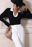 LAPEL V NECK BELL SLEEVED CASUAL TOP - Doublju