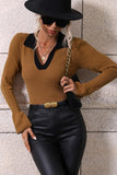 LAPEL V NECK BELL SLEEVED CASUAL TOP - Doublju