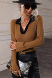 LAPEL V NECK BELL SLEEVED CASUAL TOP - Doublju
