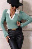 LAPEL V NECK BELL SLEEVED CASUAL TOP - Doublju